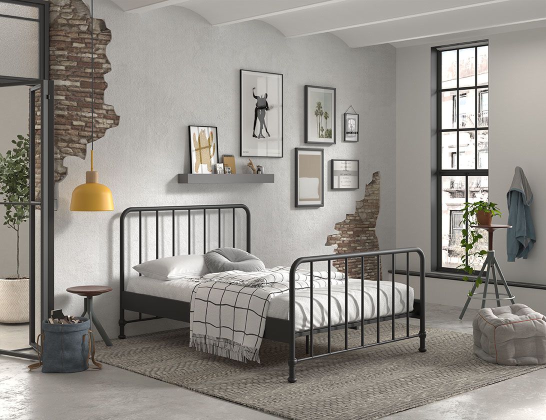 Metallbett 140x200 Bett Jugendbett Gästebett Kinderbett Lattenrost Schwarz