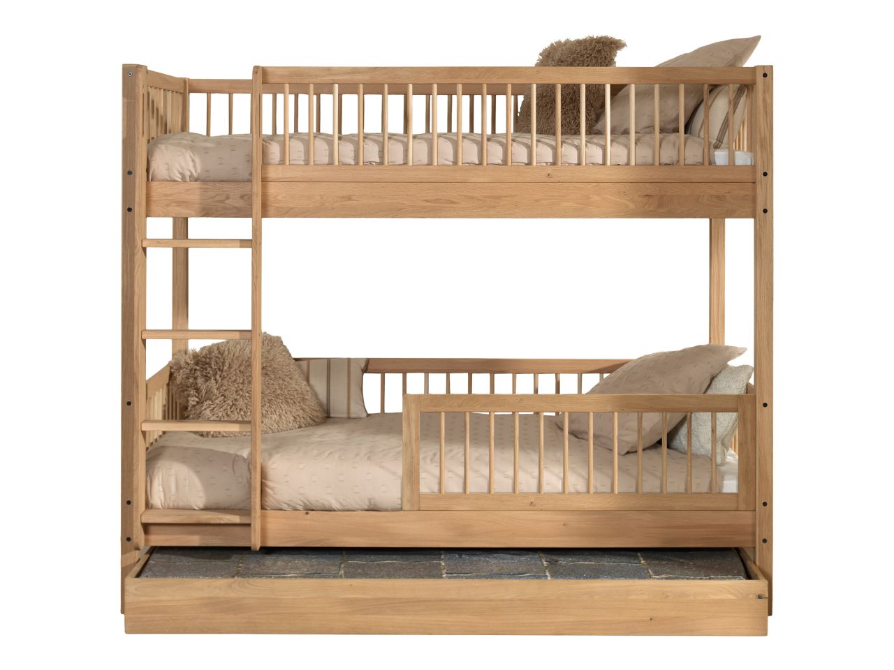 Etagenbett 90x200 Bettschublade Rausfallschutz Jugendbett Hochbett Eiche massiv