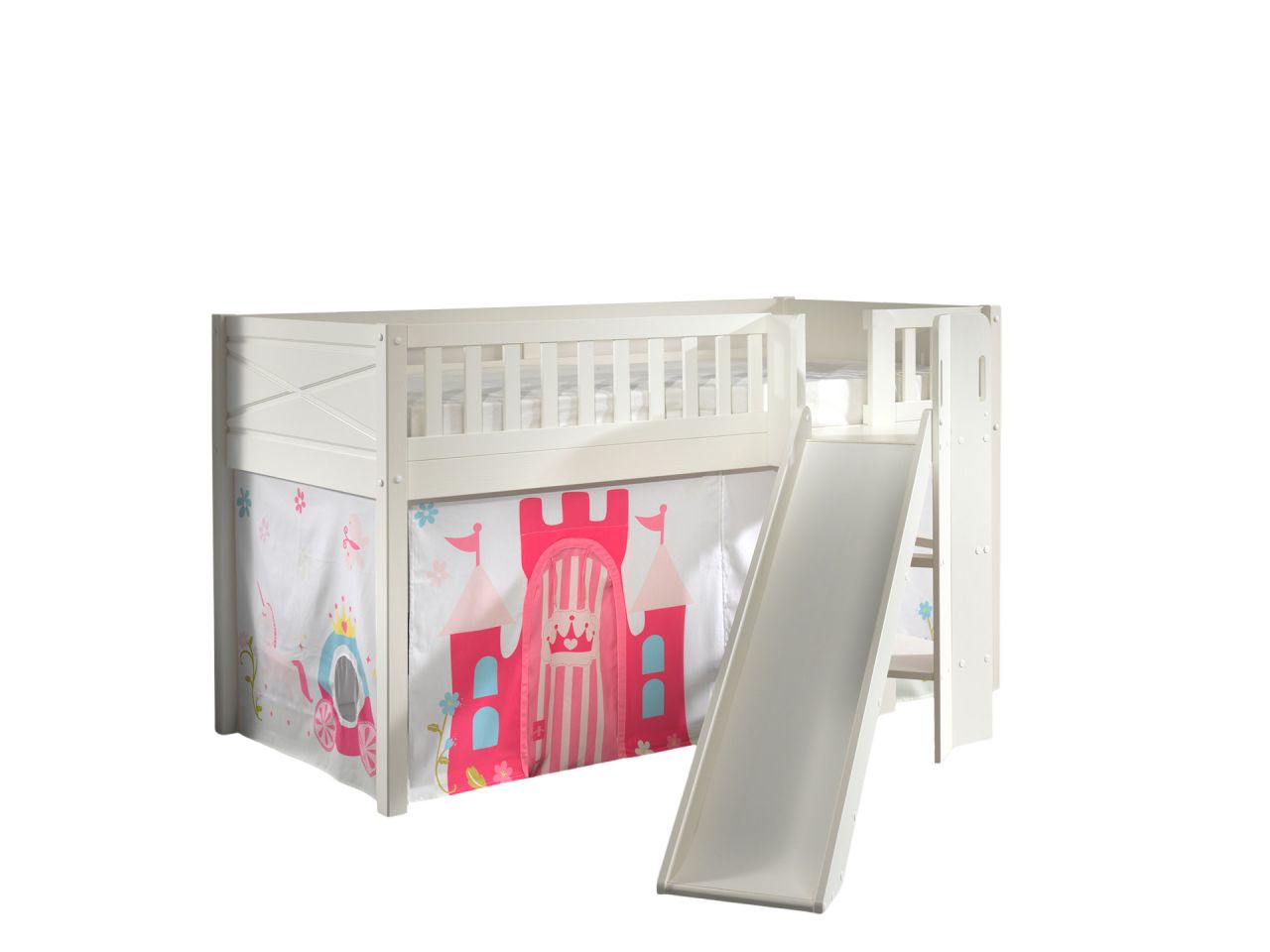 Set Spielbett Rutsche Vorhang Lattenrost Hochbett Kinder 90x200 pink Prinzessin