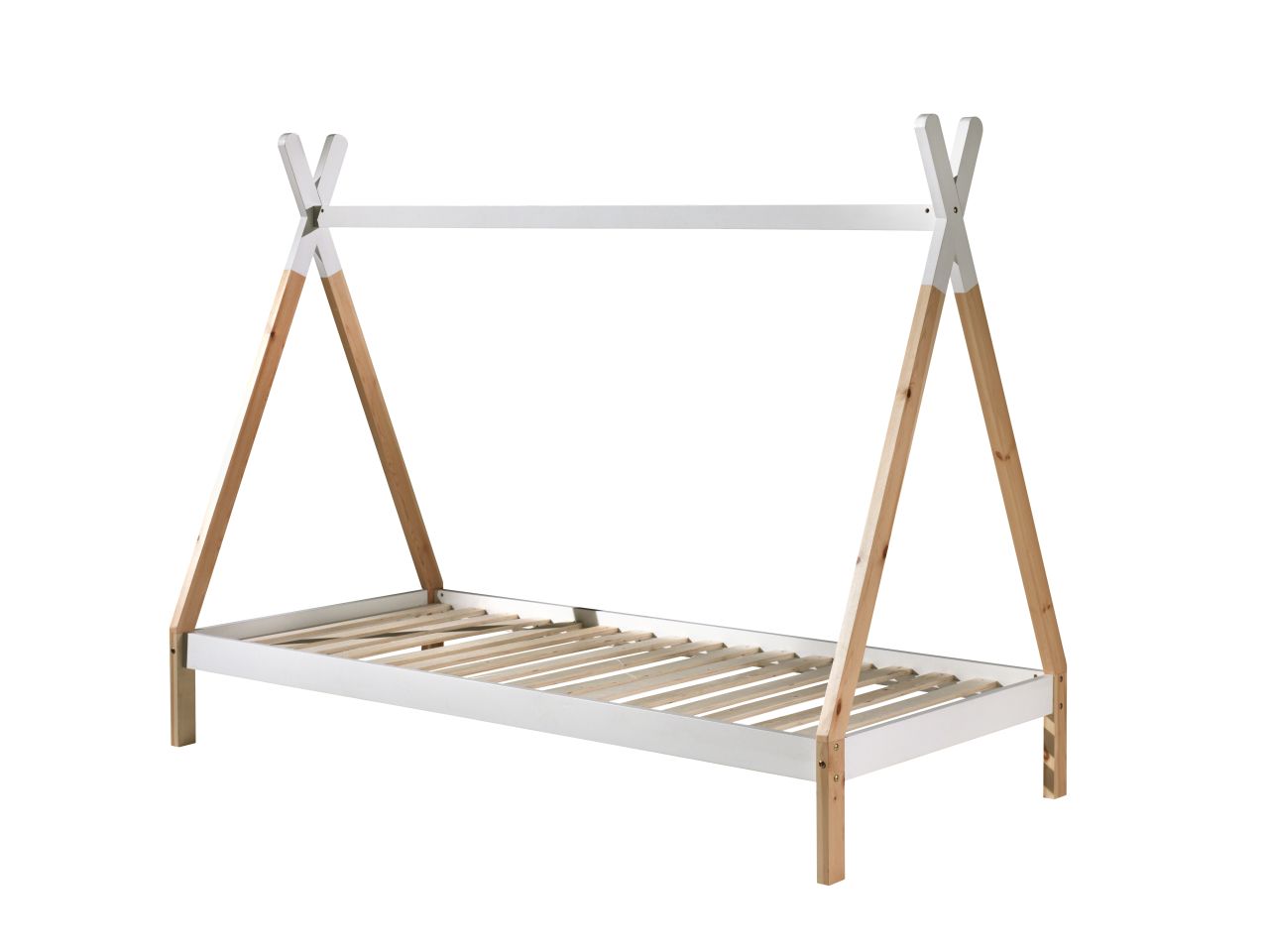 Tipi Bett mit Lattenrost- 90x200 Kinderbett Zeltbett Einzelbett-Weiß