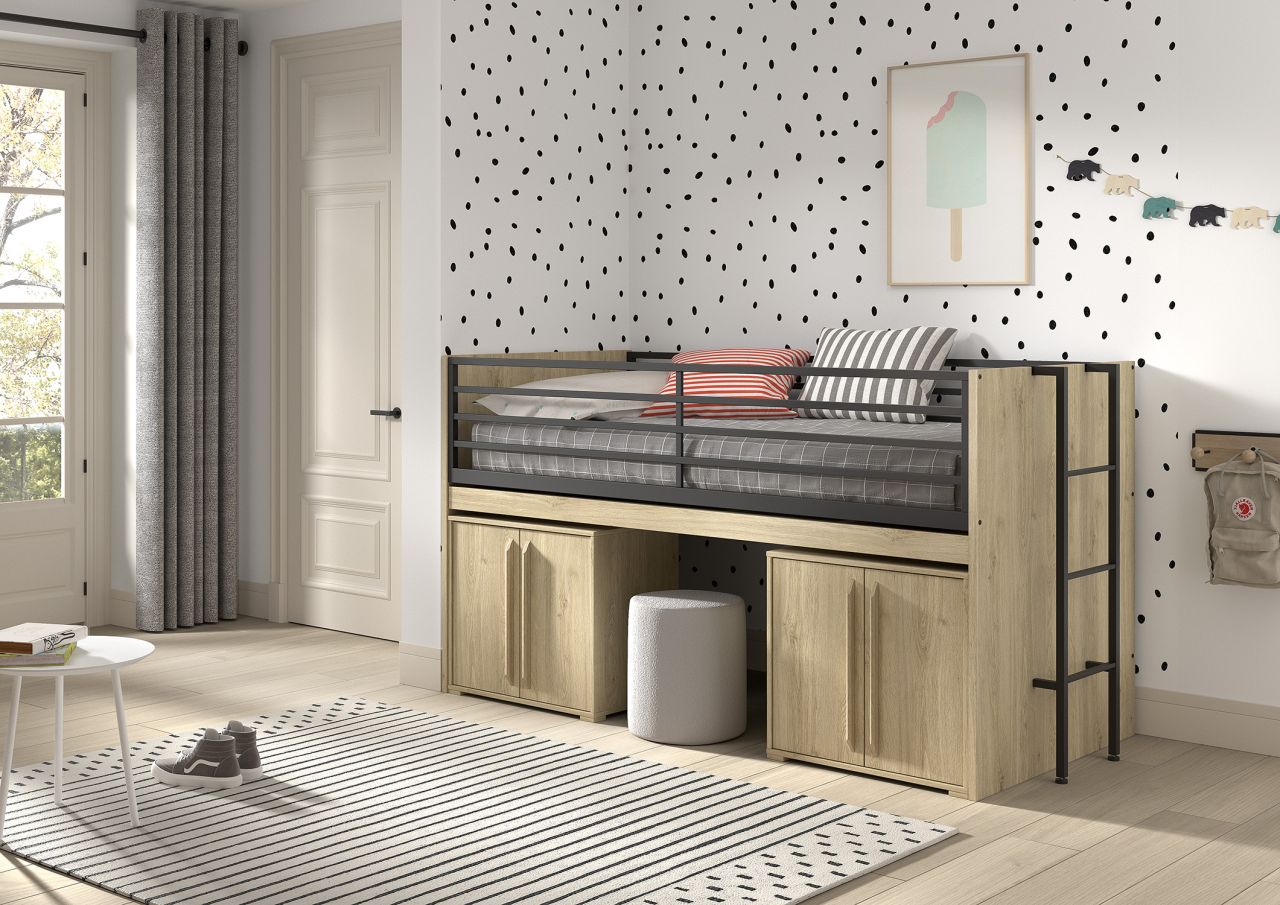 Funktionsbett 90x200 Schreibplatte 2 Kommoden 2T Hochbett Spielbett Jugendzimmer