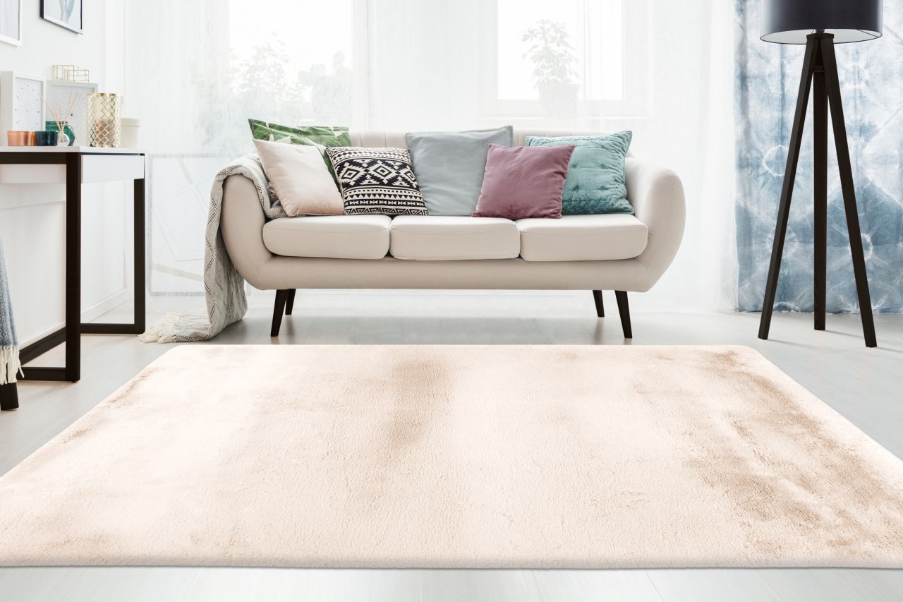 Teppich Höhe 48 mm Hochflorteppich rechteckig Elfenbein Wohnzimmer 4 Größen