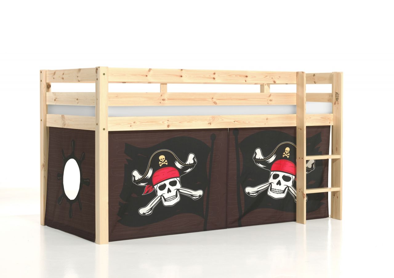 Vipack:'Pino' Halbhohes Bett mit Textilset 'Caribian Pirate'-Natur