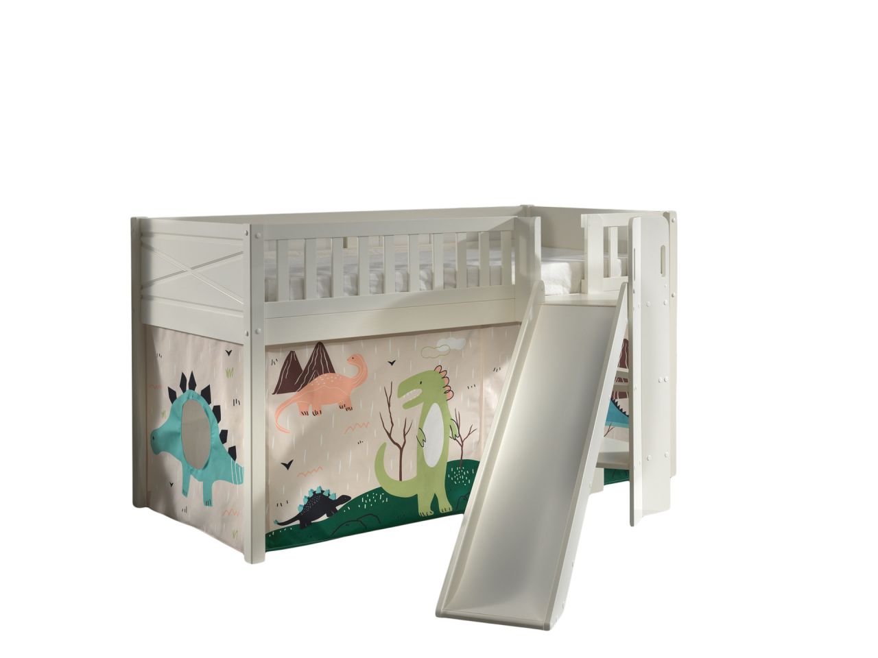 Set Spielbett Rutsche Vorhang Lattenrost Hochbett Kinder 90x200 Dinosaurier Dino