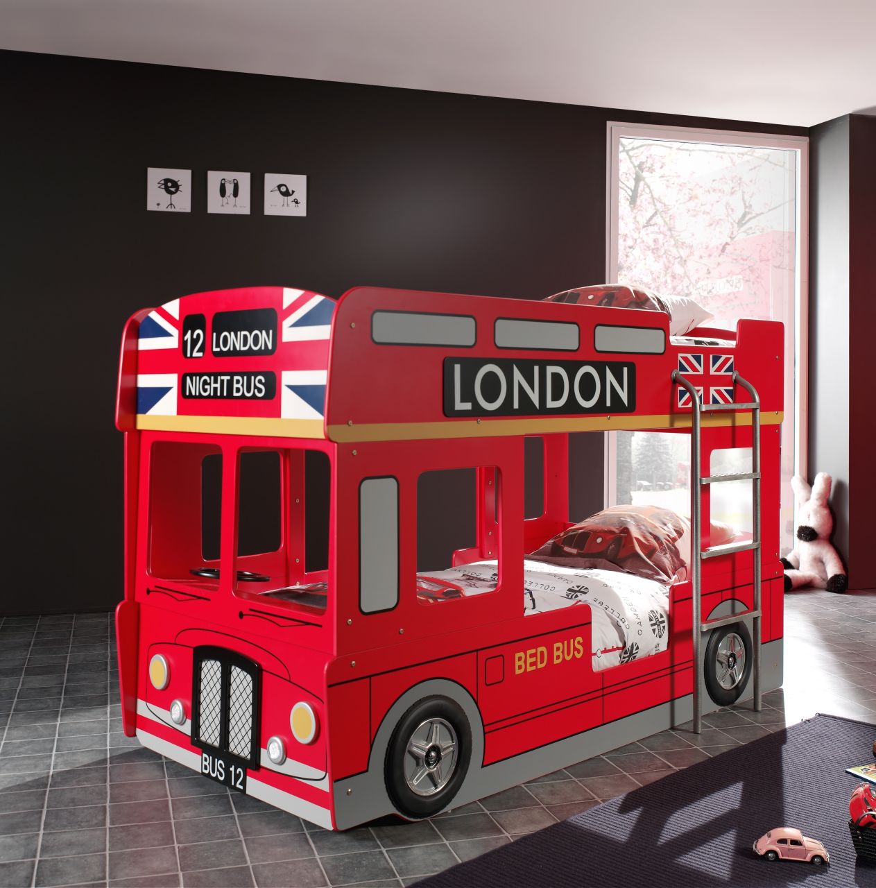 Vipack: Autobett Etagenbett 'LONDON BUS' 90 x 200 mit 2 Lattenroste - Stockbett