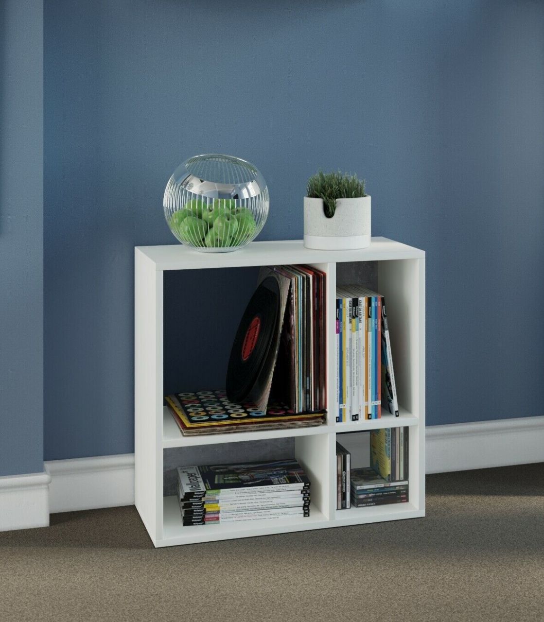 Regal mit 4 Fächern - Bücherregal Standregal Hängeregal Raumteiler - Weiß/Beton