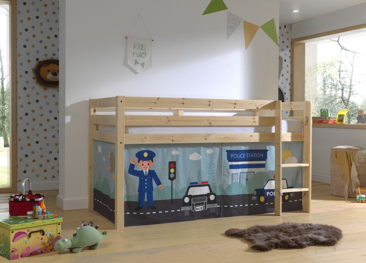 Vipack:'Pino' Halbhohes Bett mit Textilset 'Police'-Natur