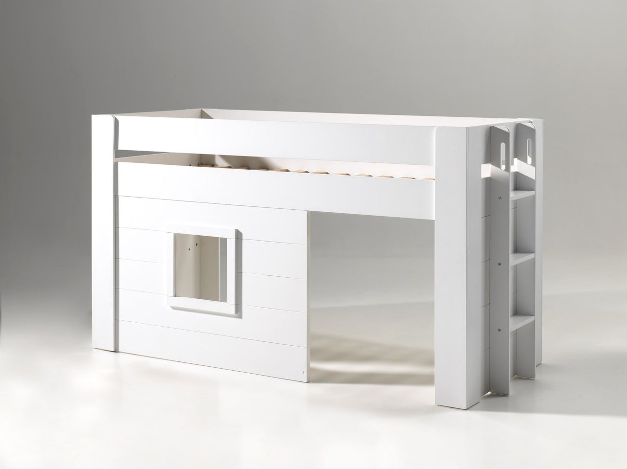 Vipack: Halbhohes Spielbett 'NOAH' mit Vorhang-Set - Hausbett Hochbett - Weiß