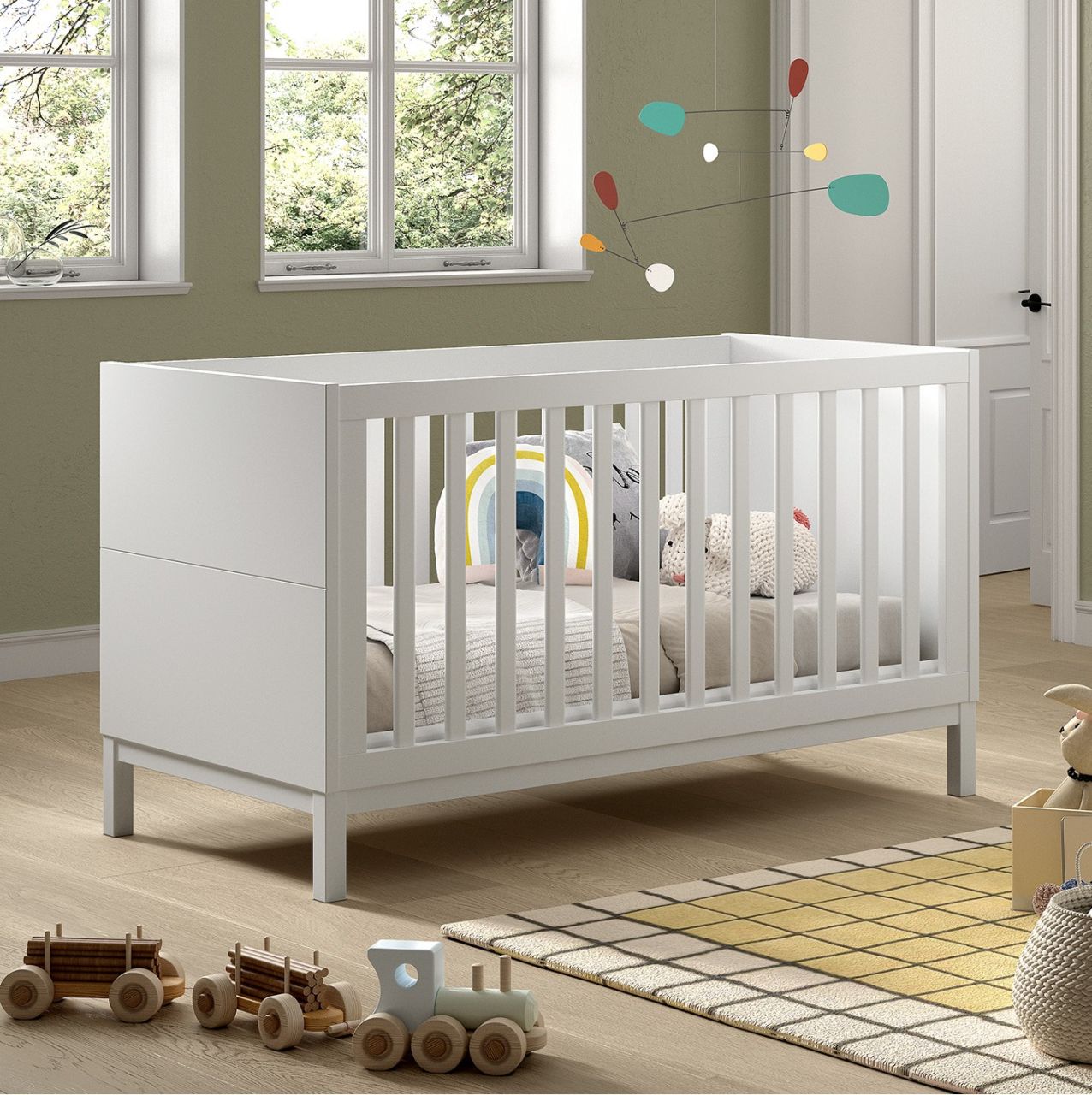 Kinderbett 70x140 Juniorbett Gitterbett Babybett Umbaubett verstellbar Weiß l...