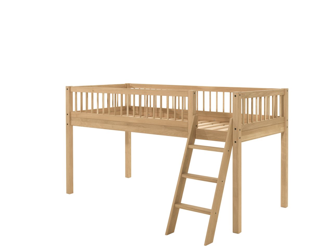 Halbhohes Bett Kinderbett 90x200 Kindermöbel Lattenrost Spielbett Eiche massi...
