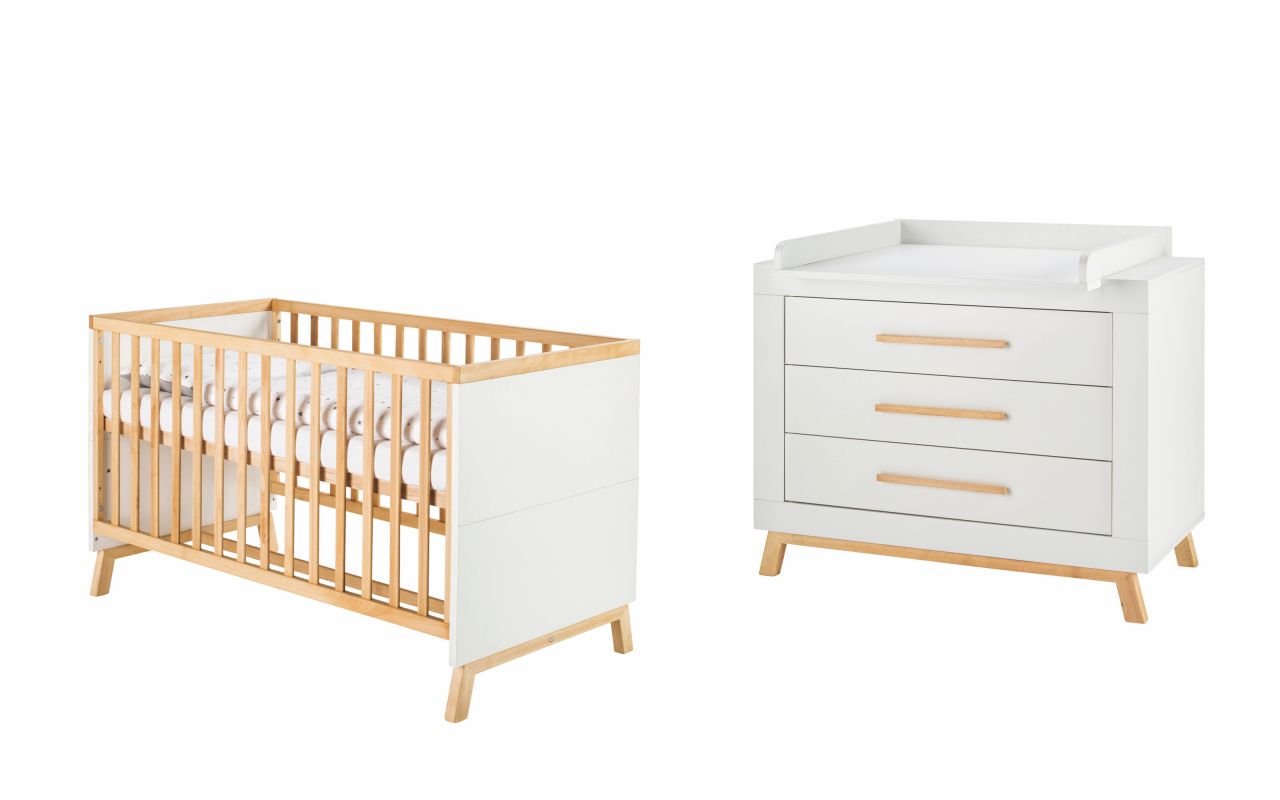Set Kinderbett 70x140 Wickelkommode Umbauseiten Babyzimmer Weiß Zimmer Schardt