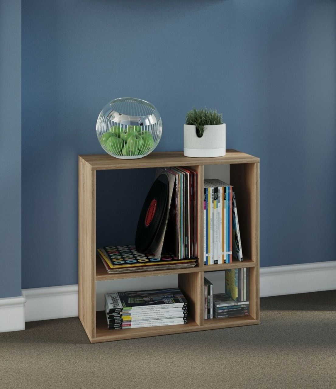 Regal mit 4 Fächern - Bücherregal Standregal Hängeregal Raumteiler Sägerau/Weiß