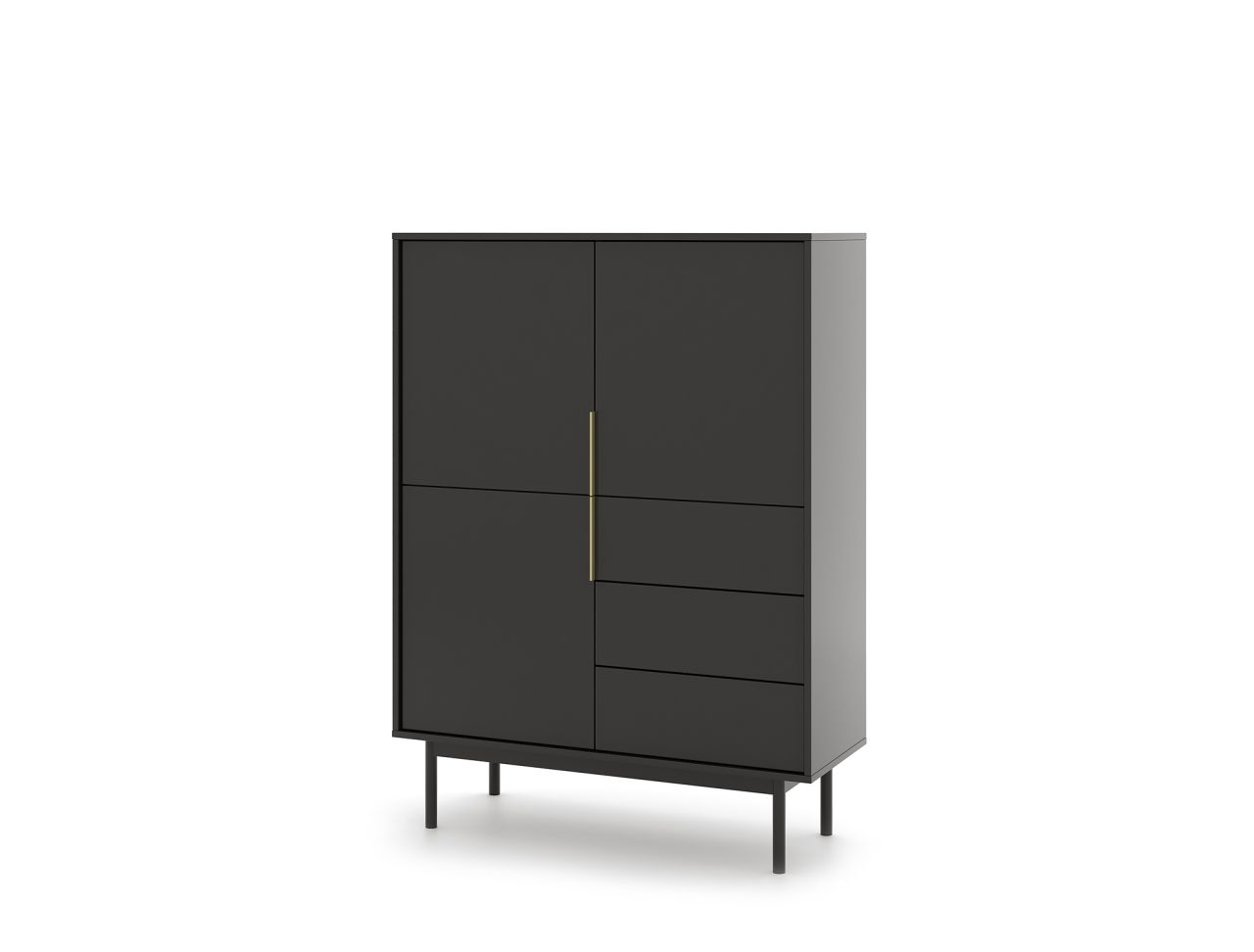 Highboard hohe Kommode 3T/3S Sideboard Anrichte Schrank Wohnmöbel Schwarz
