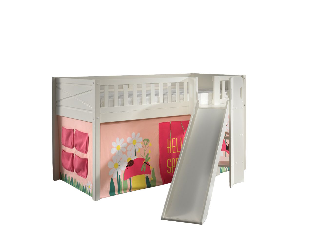 Set Spielbett Rutsche Vorhang Lattenrost Hochbett Kinderbett Rutschbett 90x200