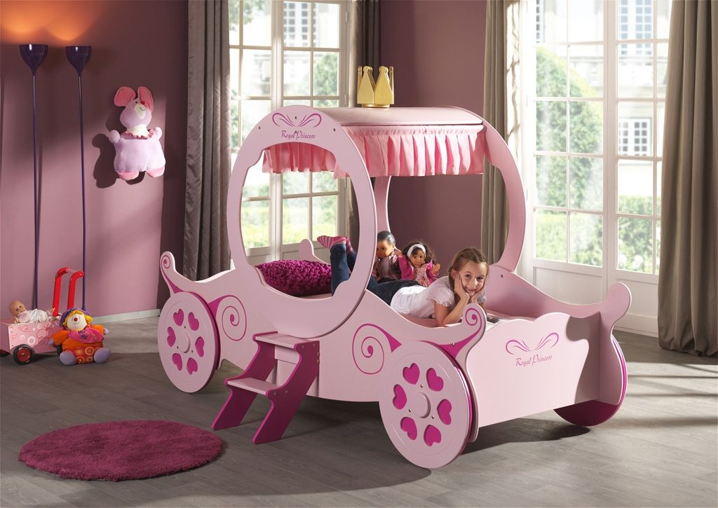 Kutschenbett Autobett Matratze 90x200 Car Kinderbett Prinzessin rosa Märchen