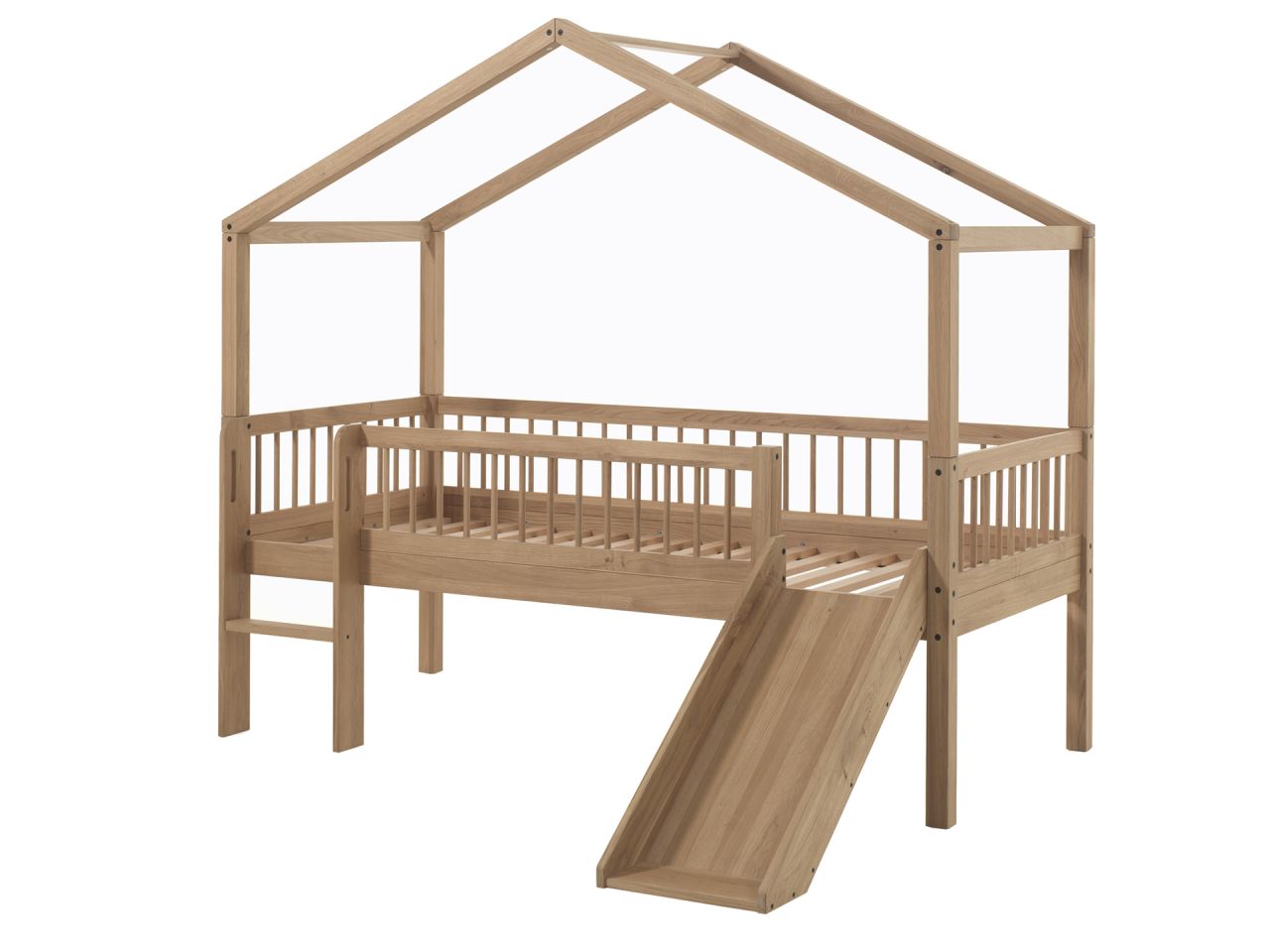 Halbhohes Hausbett Rutsche Lattenrost 90x200 Spielbett Eiche massiv natur geölt