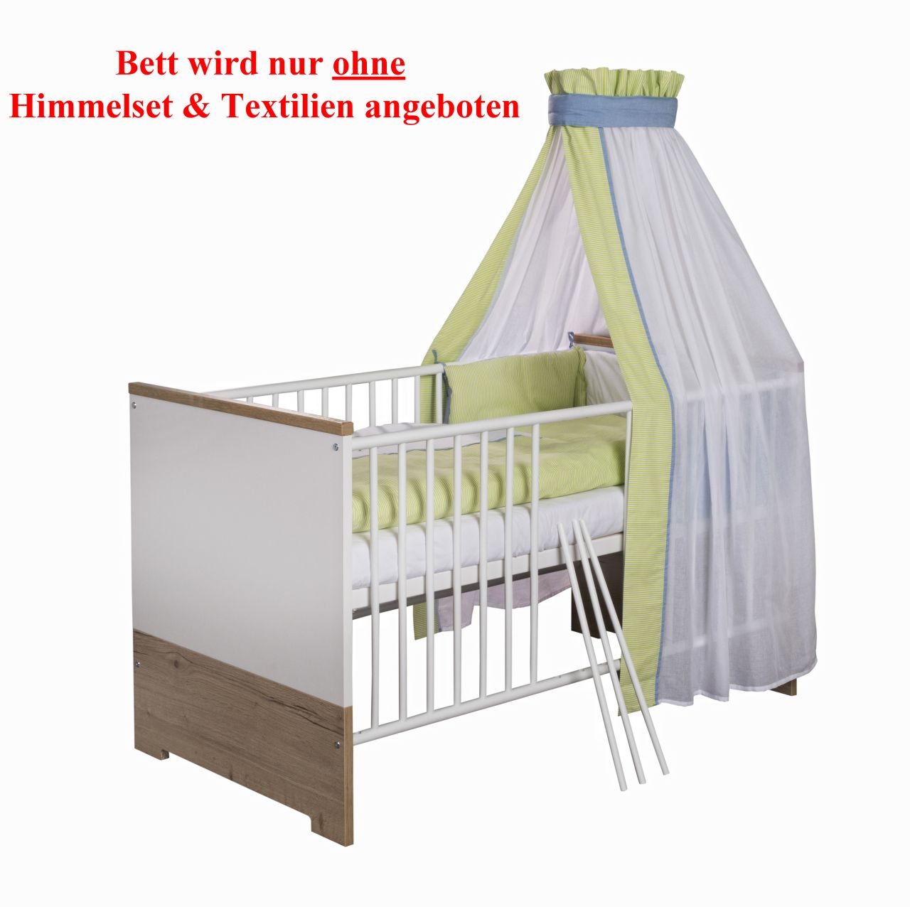 Kombi-Kinderbett 70x140 -Gitterbett Babybett Schlupfsprossen-Weiß/Halifax Eiche