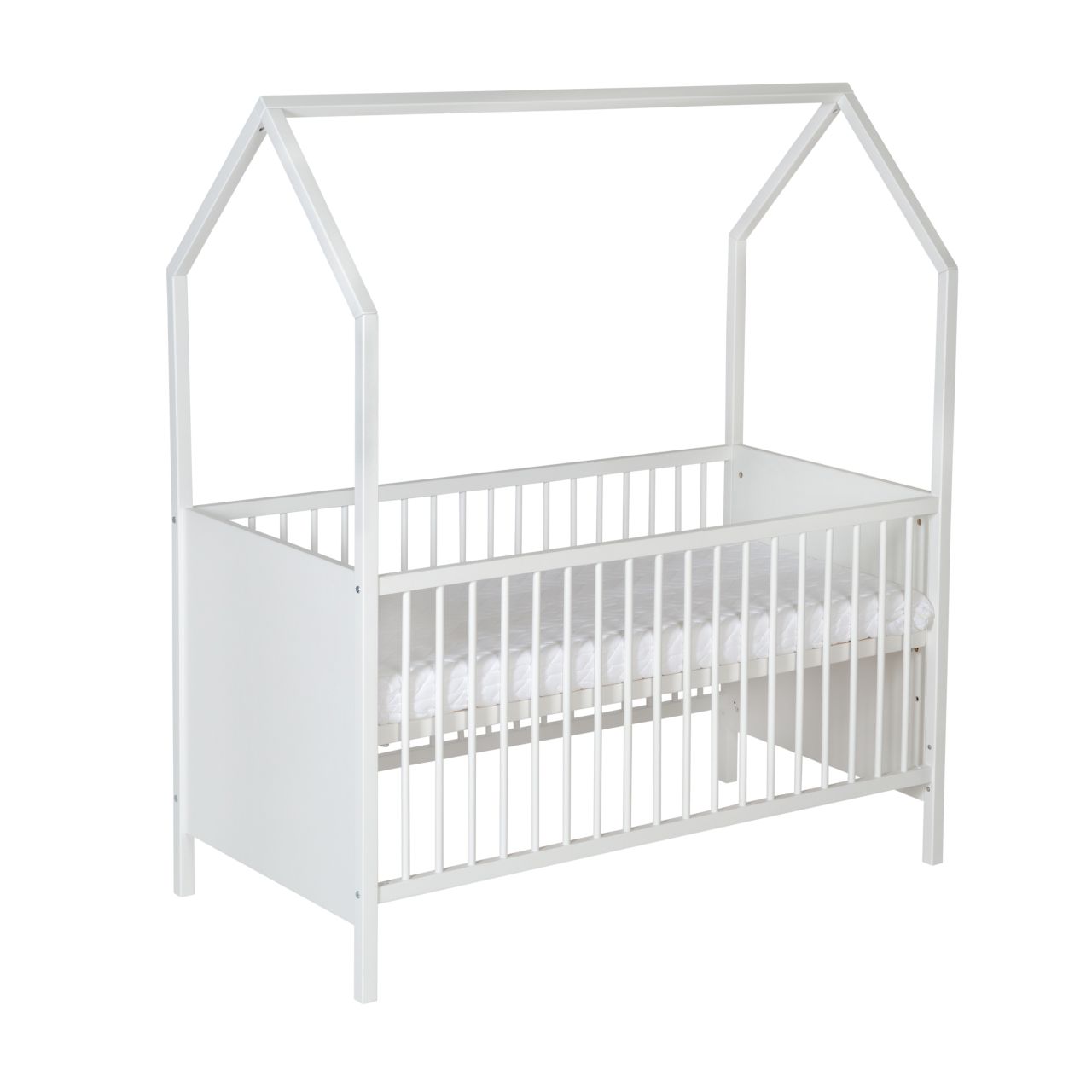 Hausbett 70x140 -Umbaubett Gitterbett Babybett Kinderbett Sprossen-Weiß