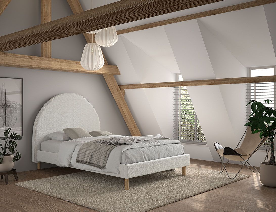 Set Polsterbett 140x200 Lattenrost Jugendbett rund Stoff Doppelbett Bett Weiß