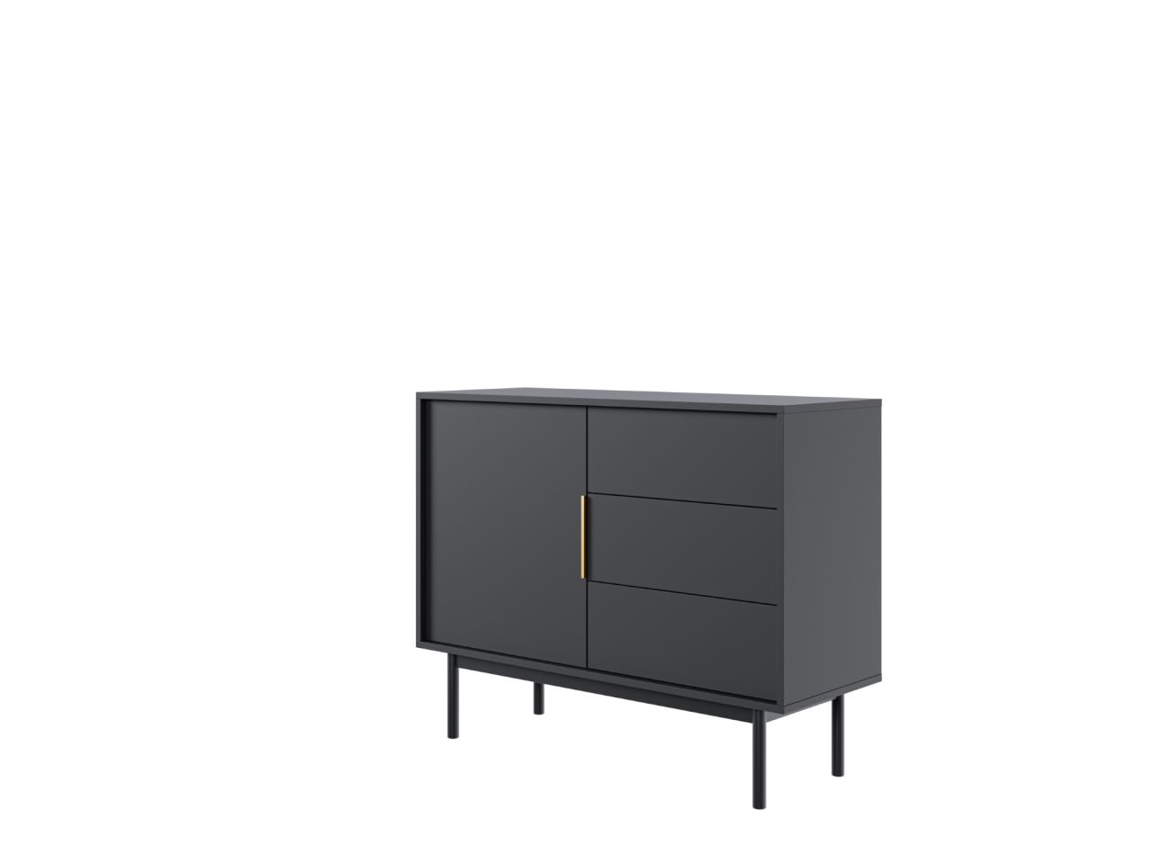 Sideboard Kommode 1T/3S Dielenkommode Anrichte Wohnmöbel Schrank Schwarz