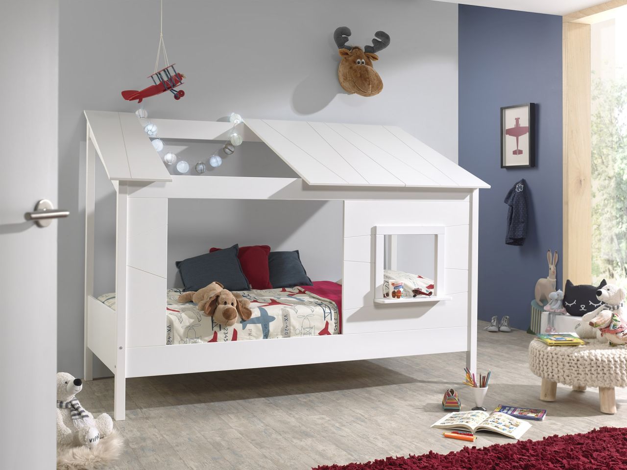 Set Baumhausbett Kinderbett Lattenrost 90x200 Kindermöbel Spielbett Weiss Möbel