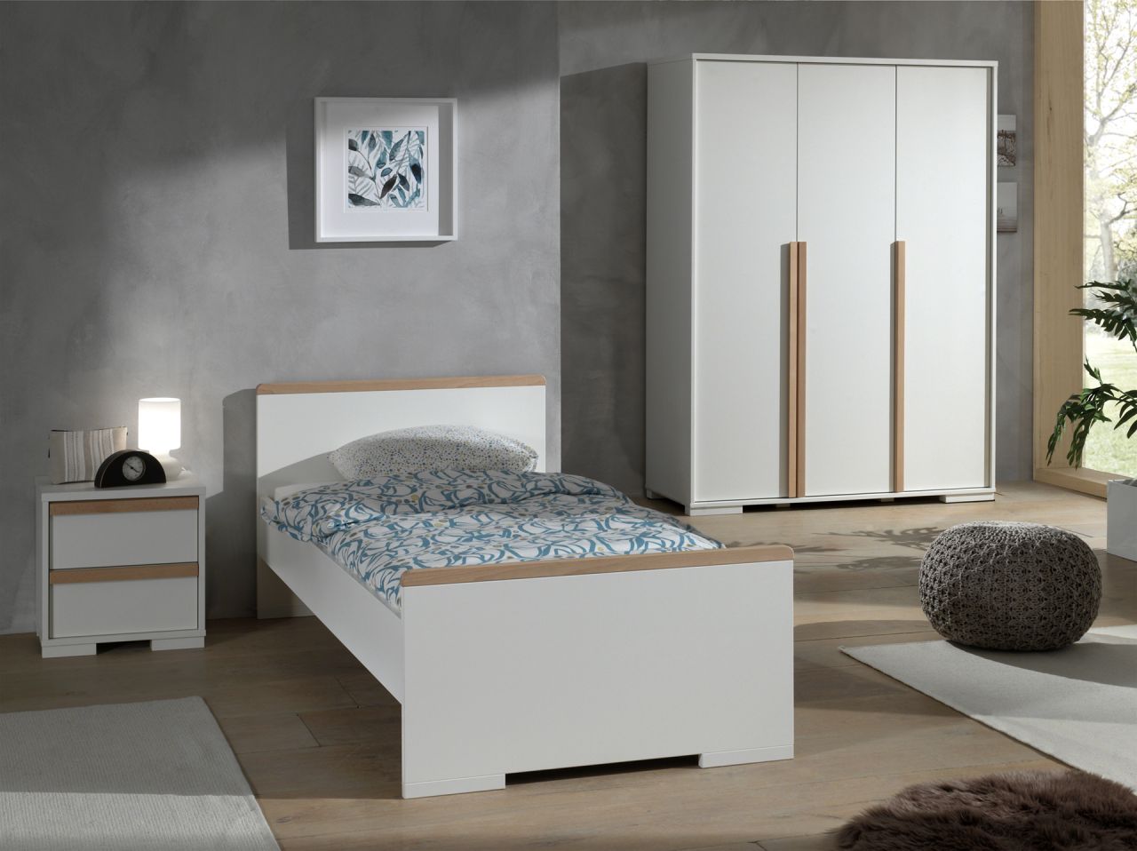 Vipack: Artikelset 'LONDON' 3-Teilig- Kinderzimmerset Jugendzimmer - Weiß/ Buche