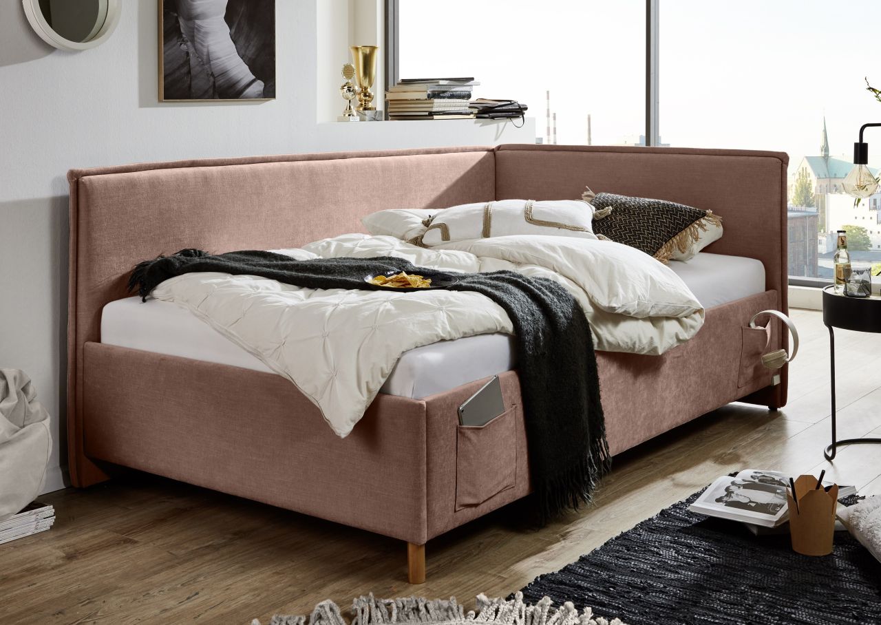 Polsterbett in 3 Größen mit Rückenteil USB-Anschluss Jugendbett Rose