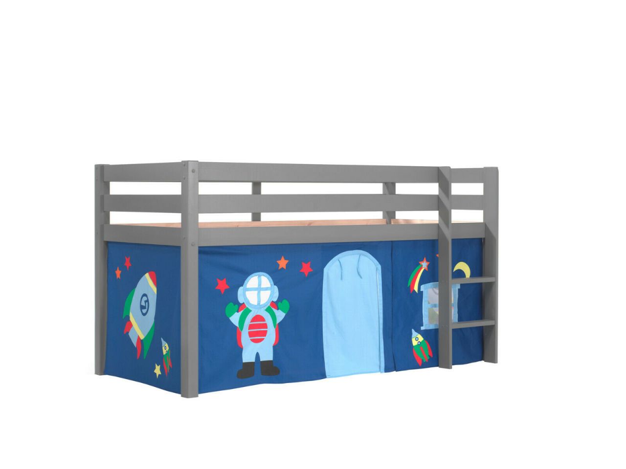 Vipack:Spielbett 'Pino' +Textilset - Jugend/Kinderbett Hochbett Welltall Grau