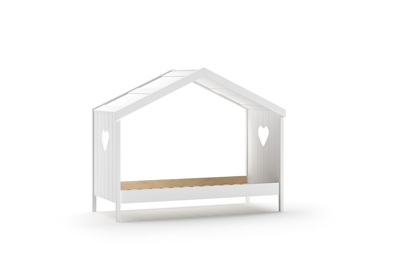 Hausbett 90x200 Kinderbett Holzbett Einzelbett Lattenrost Herz Himmelbett Weiß