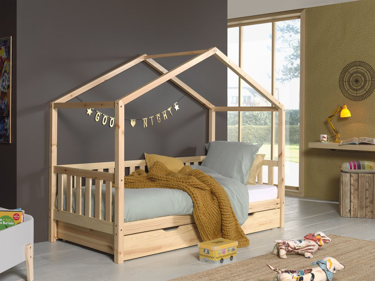 Vipack Hausbett + Bettschublade - Spielbett Kinderbett Jugendbett Kiefer natur