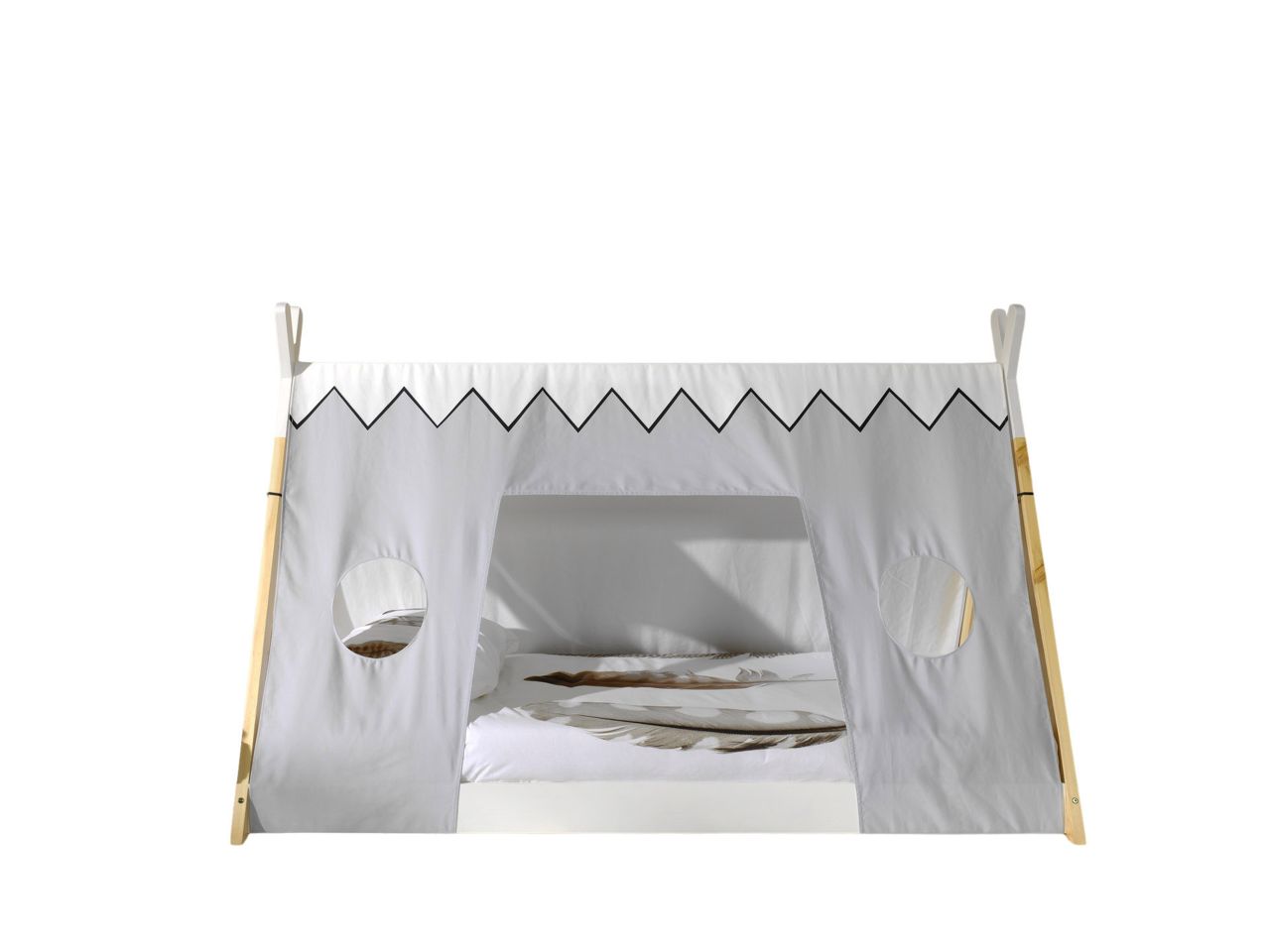 Tipi Bett mit Textilzeltdach Lattenrost 90x200 Kinderbett Zeltbett -Weiß