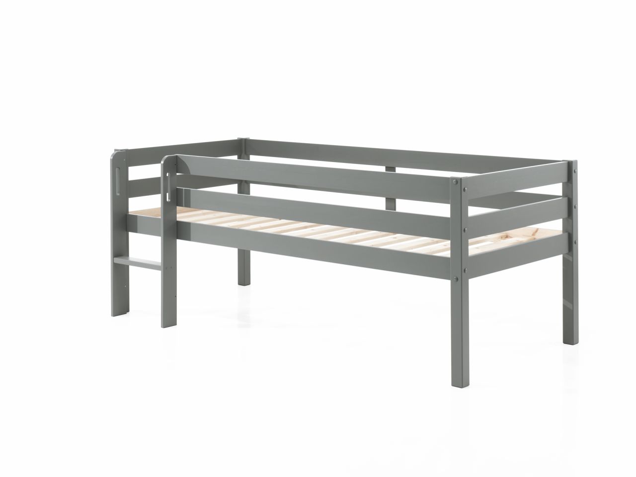 Kojen Spielbett Leiter Lattenrost 90x200 Kinderbett Einzelbett Kindermöbel Grau