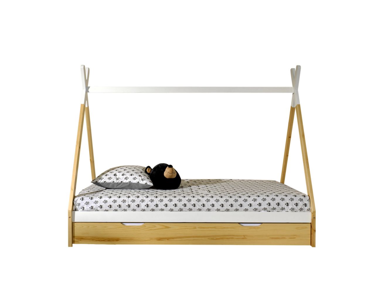 Tipi Bett mit Lattenrost+Bettschublade- 90x200 Kinderbett Zelt