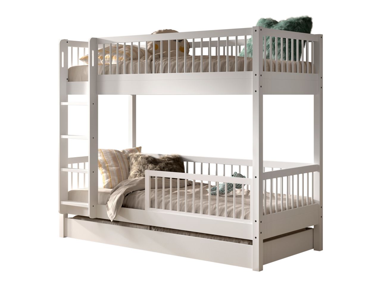 Etagenbett 90x200 Bettschublade Rausfallschutz Jugendbett Hochbett Buche Weiß