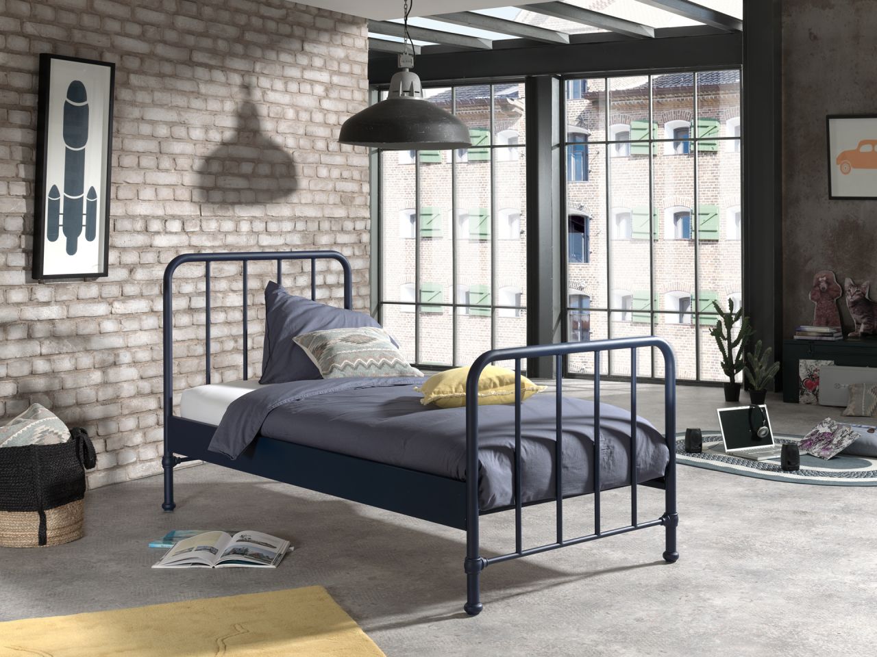 Vipack:Metallbett BRONXX Liegefläche 90 x 200 cm - Jugend/Kinderbett Blau Den...