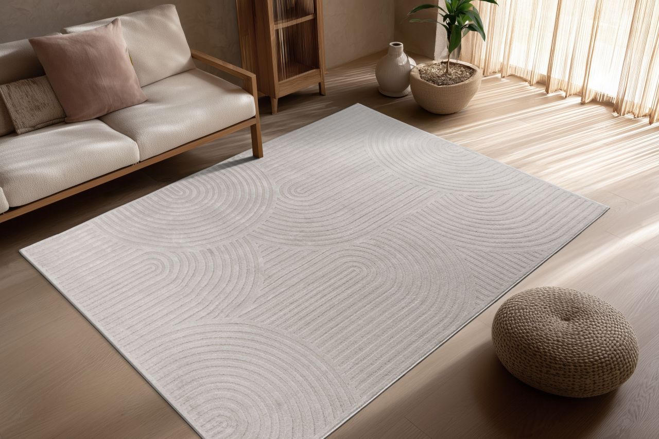 Teppich Höhe 11 mm moderner Kurzflorteppich rechteckig Silber Wohnzimmer 4 Gr...