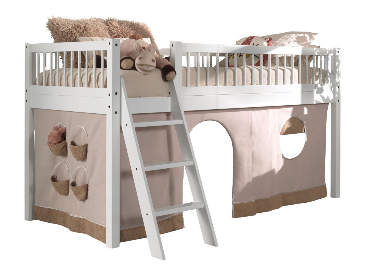 Halbhohes Bett Kinderbett 90x200 Vorhangset Lattenrost Spielbett Buche massiv...