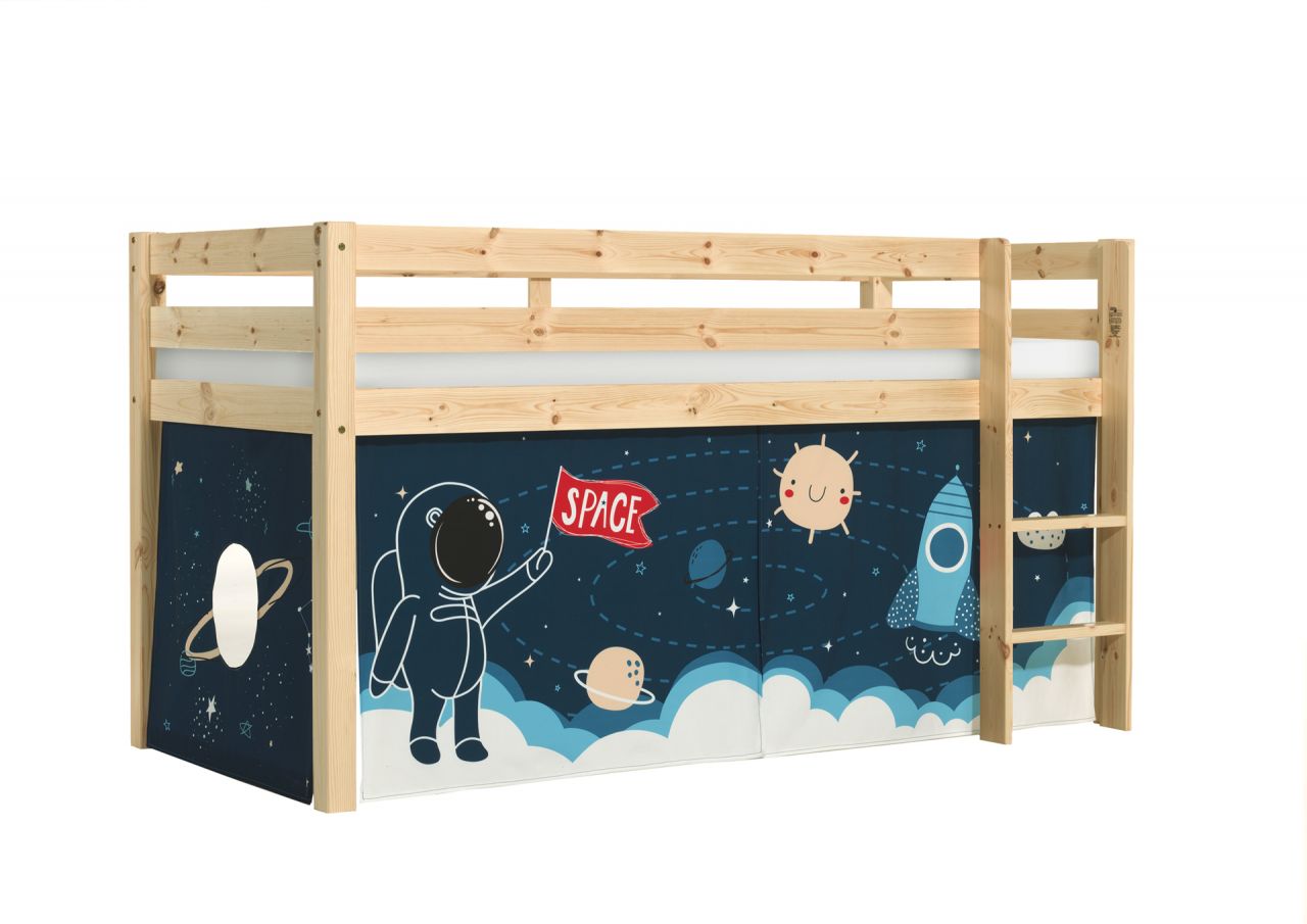Vipack:'Pino' Halbhohes Bett mit Textilset 'Space Shuttle'-Natur