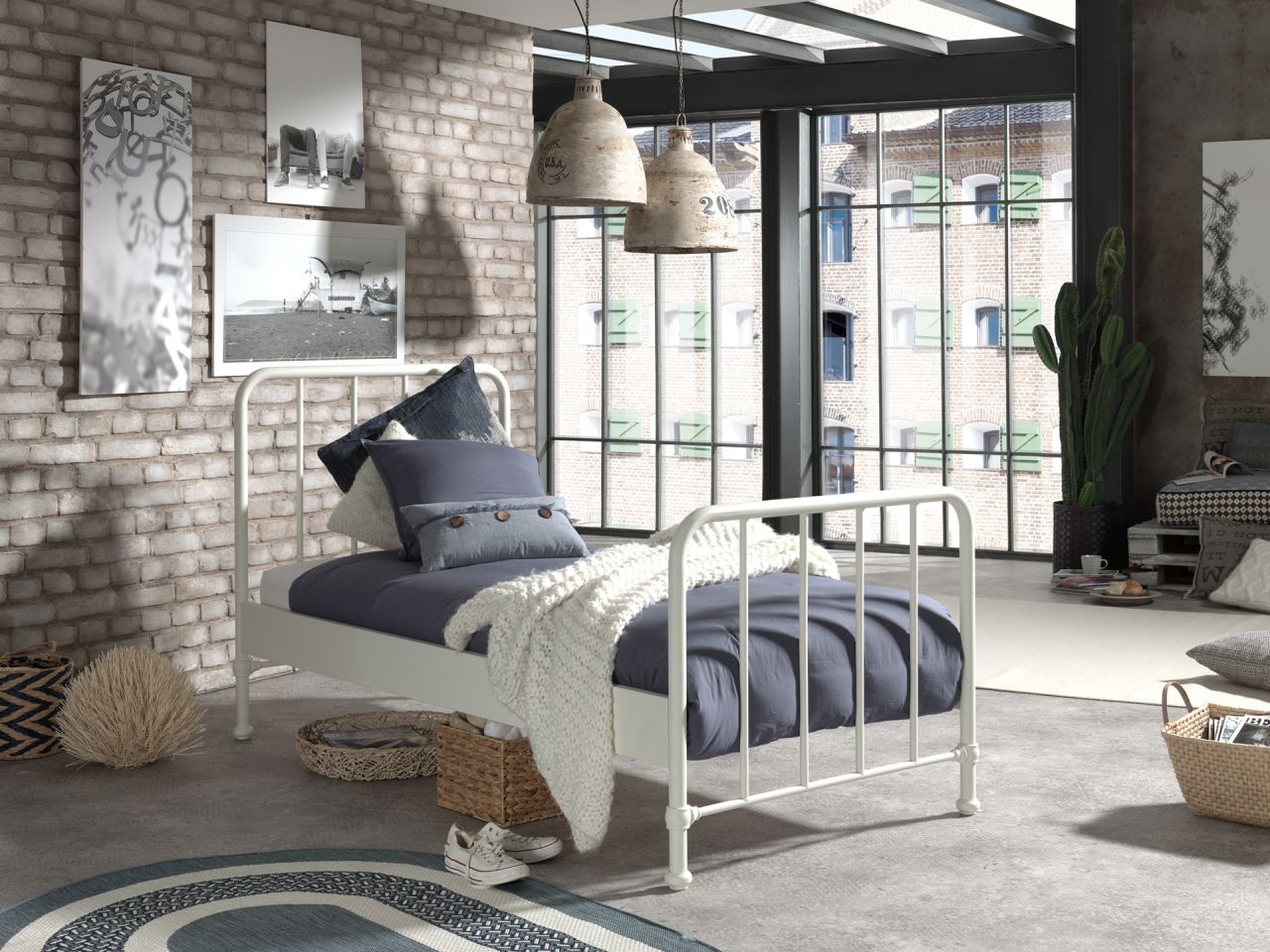 Vipack:Metallbett BRONXX Liegefläche 90 x 200 cm - Jugend/Kinderbett Weiß matt