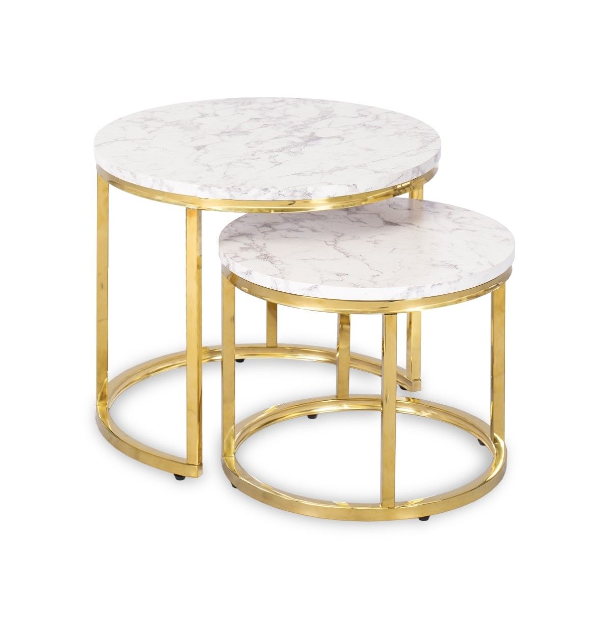 2 Beistelltische Ø 53/43 Tischset Couchtisch Ablagetisch Marmorweiß Gold