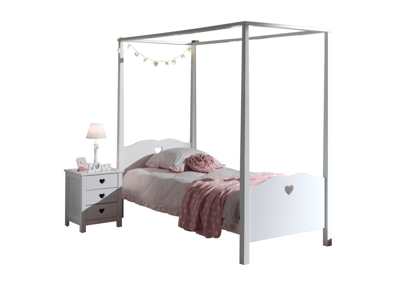 Set Himmelbett 90x200 Nachtkonsole Bett Kinderbett Nachttisch Kinderzimmer Weiß