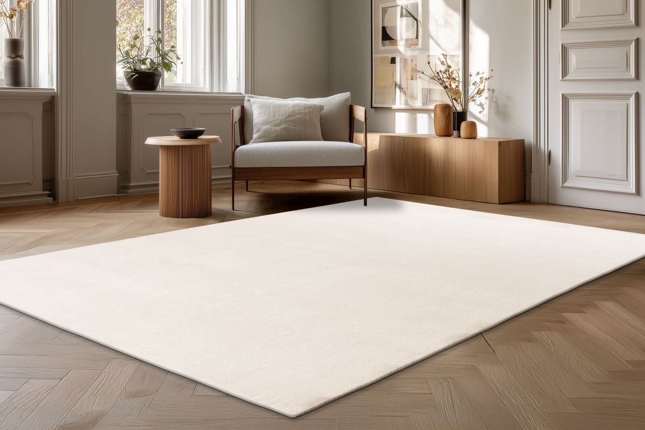 Teppich Höhe 14 mm Kurzflorteppich rechteckig Elfenbein Wohnzimmer 5 Größen