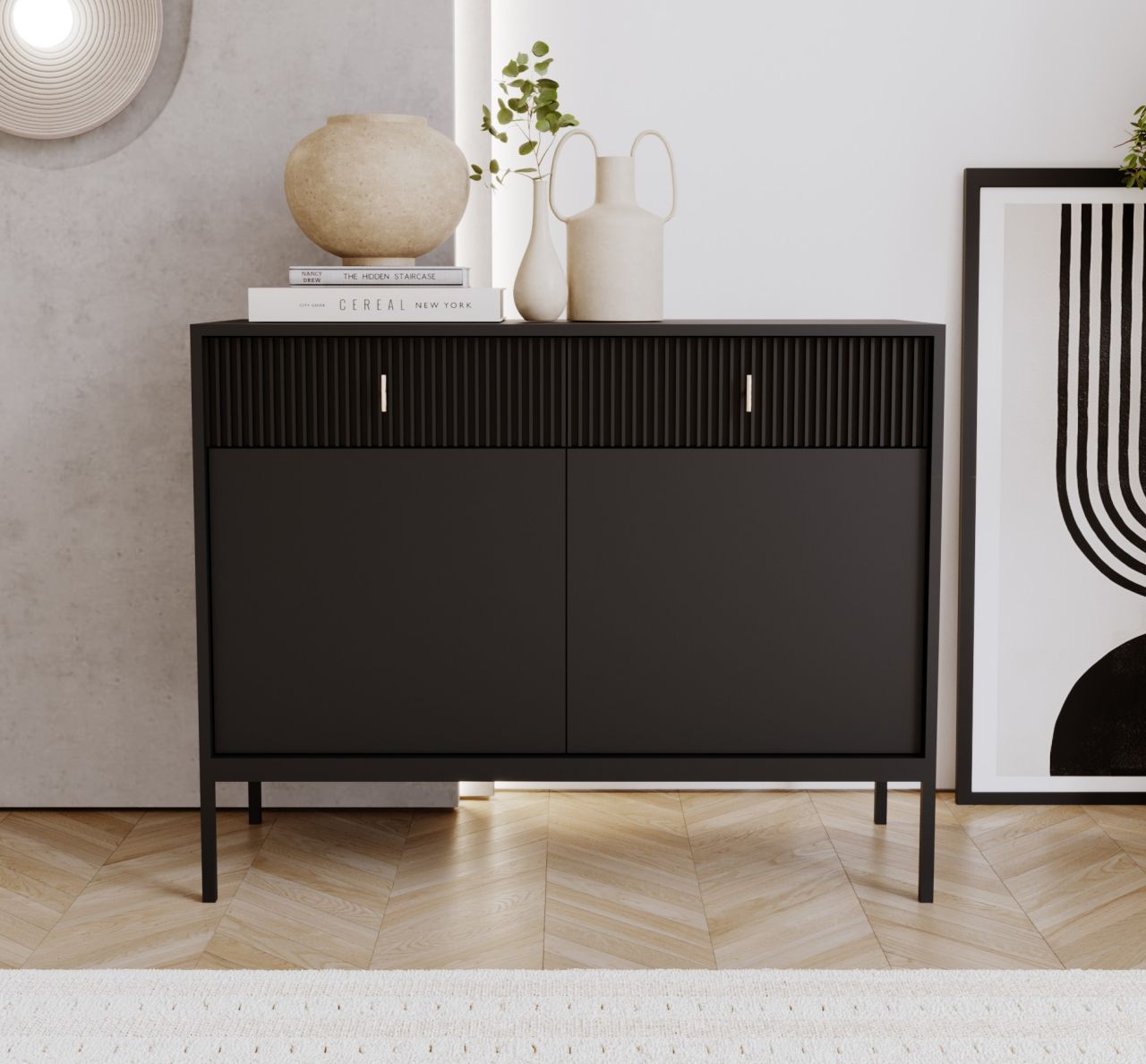 Sideboard Kommode 2T/2S Highboard Anrichte Wohnmöbel Schrank Schwarz