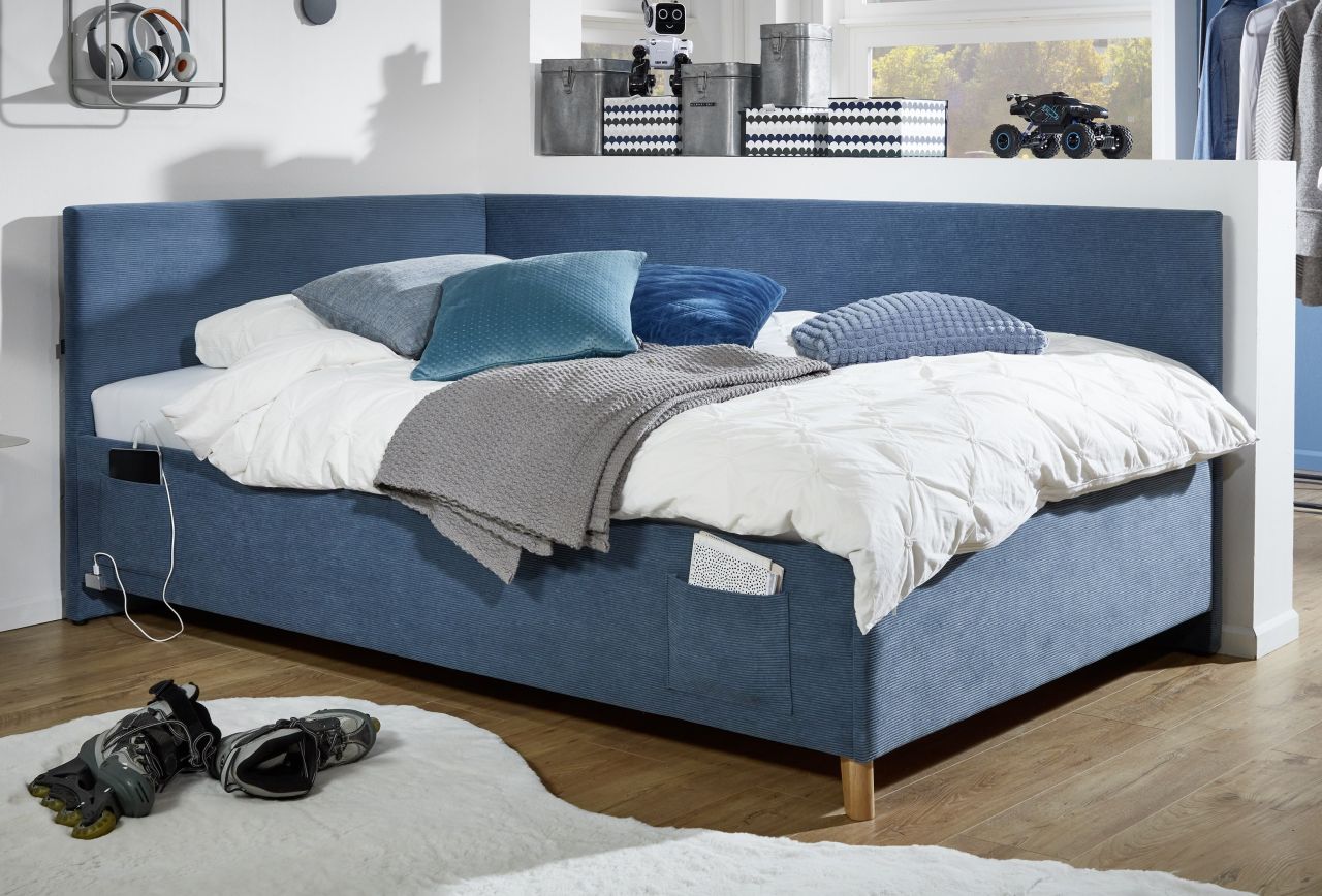 Polsterbett in 3 Größen mit Rückenteil USB-Anschluss Jugendbett Ocean