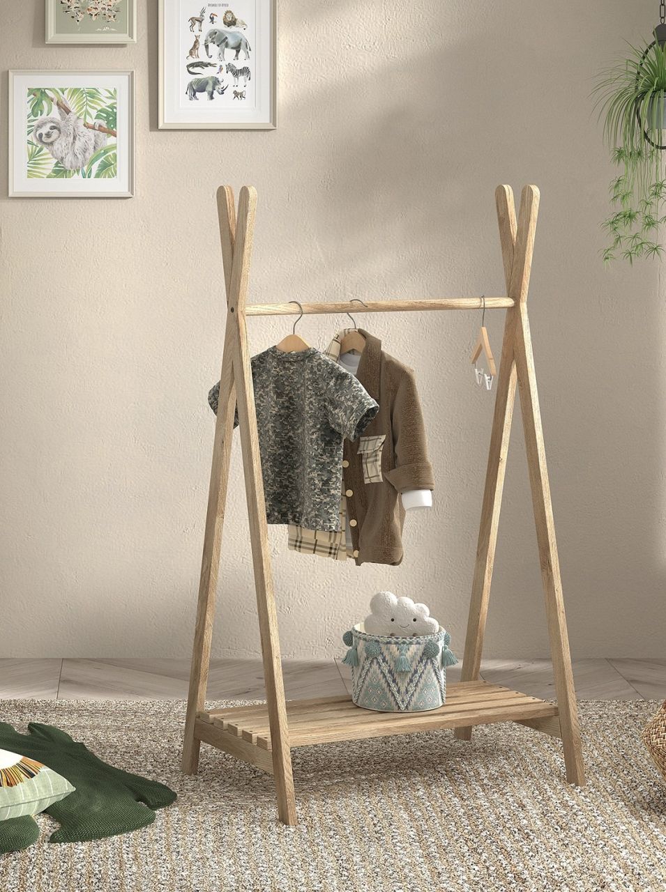 Kleiderständer Kleiderstange Garderobenständer Kinderzimmer Eiche natur geölt