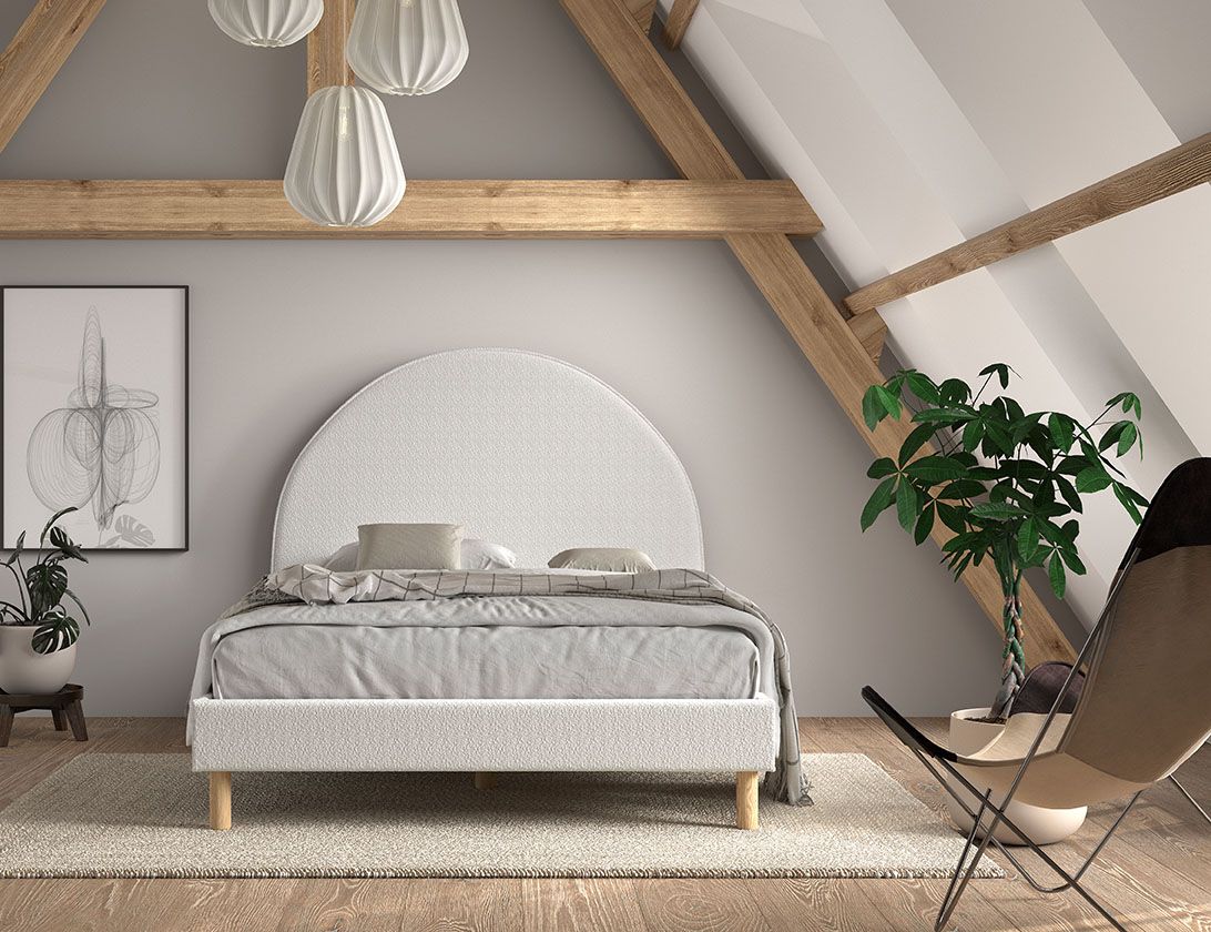 Set Polsterbett 140x200 Lattenrost Jugendbett rund Stoff Doppelbett Bett Weiß