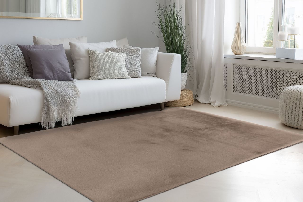 Teppich Höhe 23 mm Hochflorteppich rechteckig Taupe Wohnzimmer 4 Größen
