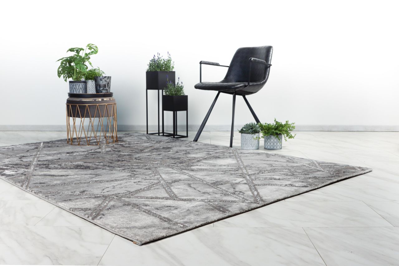 Teppich Höhe 12 mm Kurzflorteppich rechteckig Silber Wohnzimmer 5 Größen