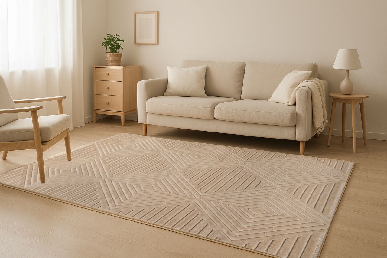 Teppich Höhe 11 mm moderner Kurzflorteppich rechteckig Beige Wohnzimmer 4 Größen