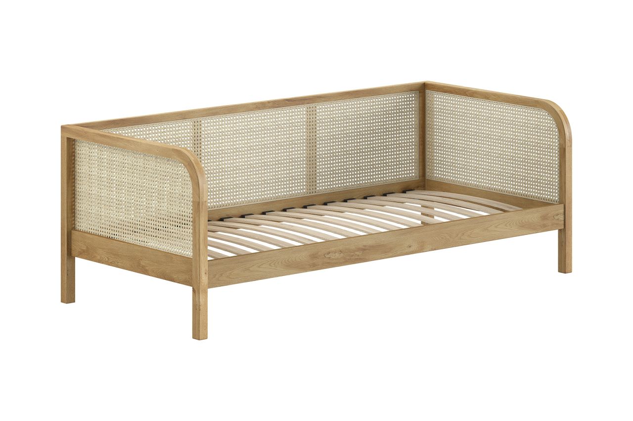 Kojenbett 90x200 Rattan-Geflecht Day-Bett Lattenrost Jugendbett Singlebett Eiche
